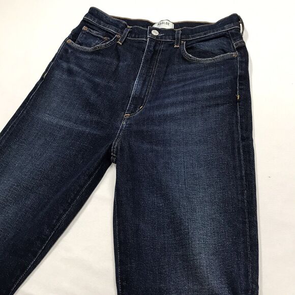 AGOLDE Pinch Waist Skinny Jeans Women 28x30 Dark Wash Blue Whisker USA Stretch - Picture 5 of 16